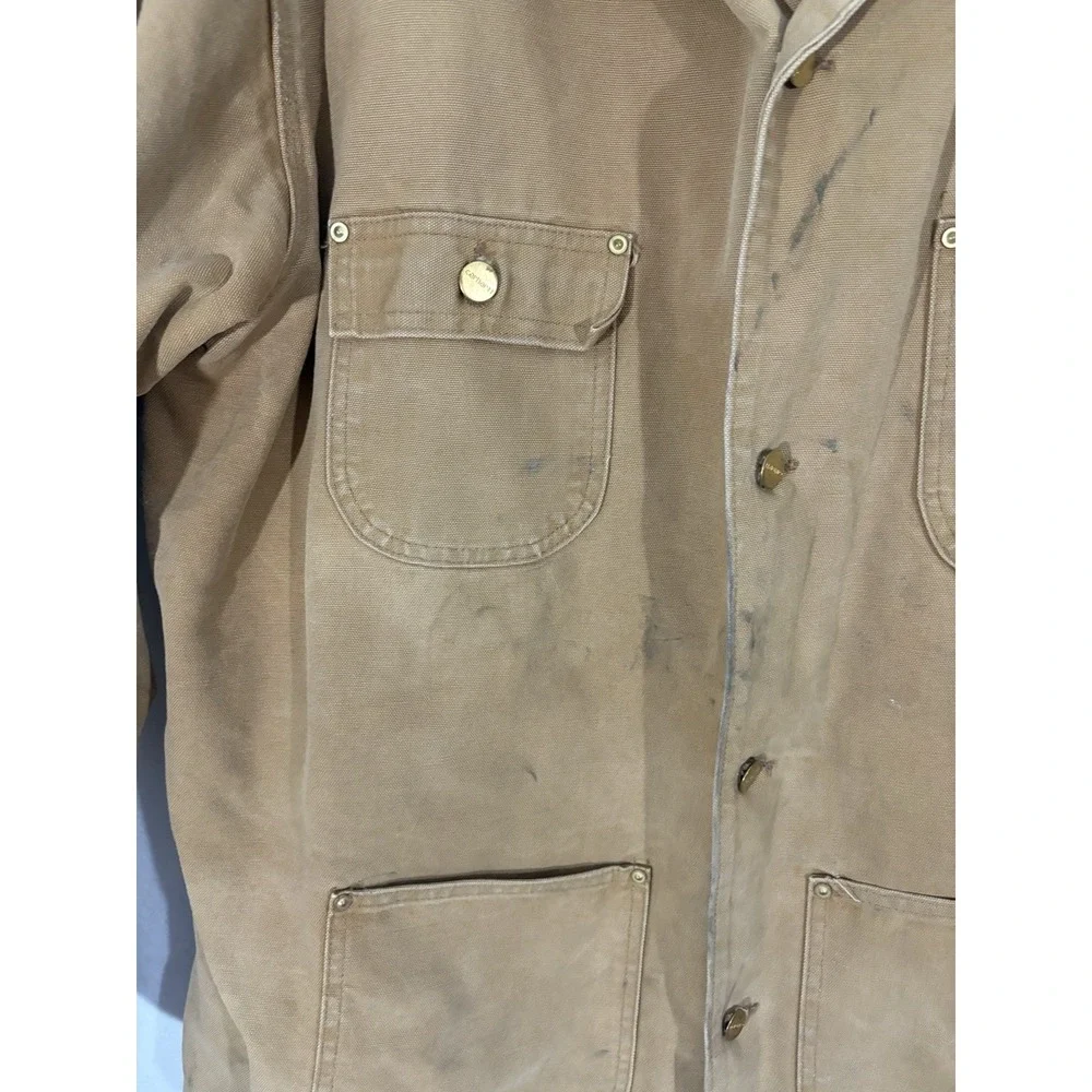 Vintage 80s Carhartt 6BLCT Brown Duck Button Front Blanket Lined Coat Sz 48 Tall